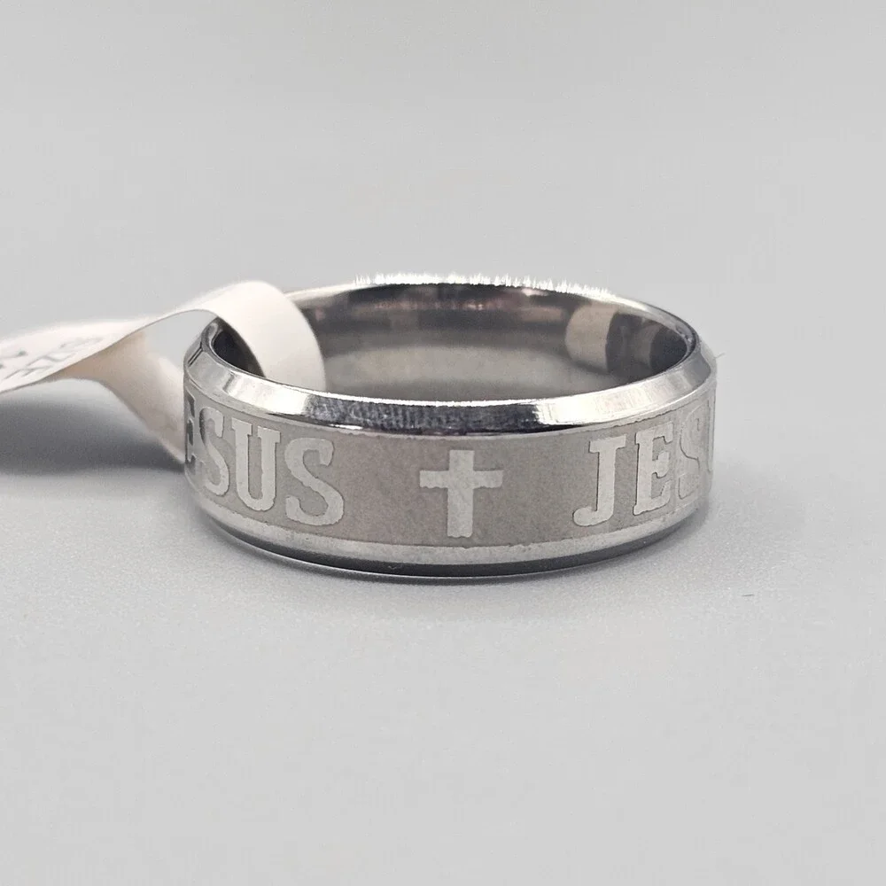 Jesus Mens Ring Silver Tone Size 11 Stainless Steel Cross Religious Christian